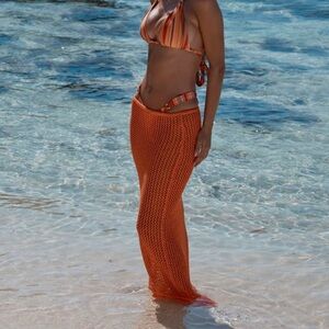Monday Swimwear Orange Crochet Beach Skirt Coverup